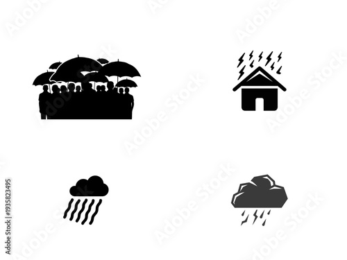 Four weather including rain umbrellas lightning and hail on a white background weather rain storm