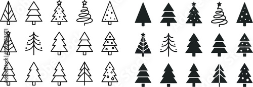 Set of 25 Christmas trees flat design vector illustration scalable graphic art