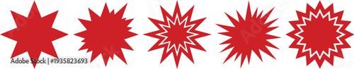 Set of five red spiky explosion bursts vector illustration flat design