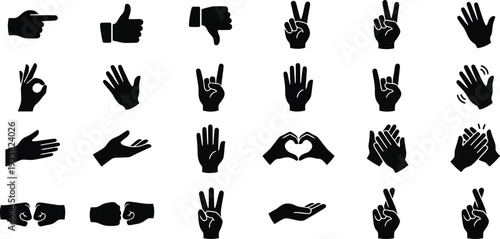 Hand gestures collection diverse emotions actions flat design vector illustration