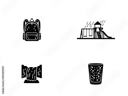 Backpack Waterfall Playground Swing Set and Drink with Raindrops school bag water drops