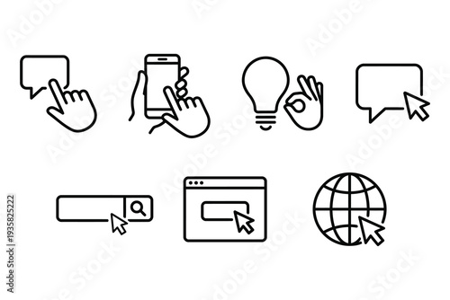 Website Navigation and User Interaction Icons in Outline Style