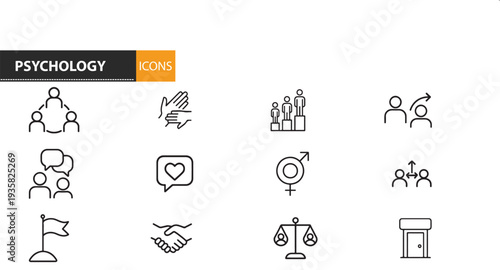 Psychology icons set various concepts and symbols