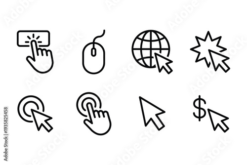 Click and Cursor Icons for Web Interaction in Outline Style