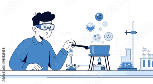 Young student conducting a science experiment with bubbling liquid.