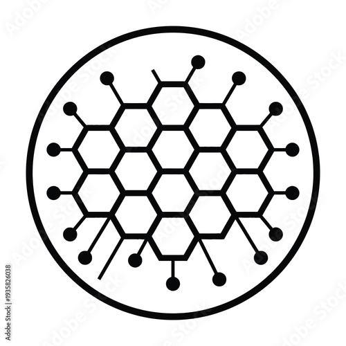 Hexagonal pattern enclosed in a circular frame with dotted connections