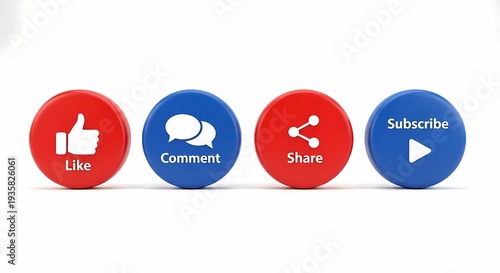 Social media icons for like, comment, share, subscribe isolated on white background