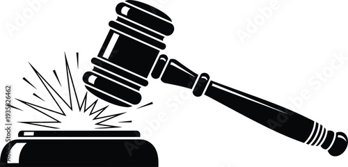 Judge gavel silhouette, law justice symbol, courtroom decision illustration, legal authority art, black silhouette design, judicial power icon, legal system graphic