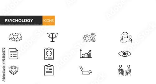 Psychology icons set various symbols related to mental health and psychology