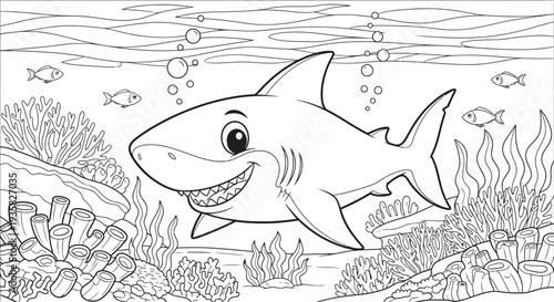 Smiling cartoon shark isolated on transparent background