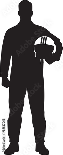 Construction worker with helmet vector silhouette illustration male figure standing