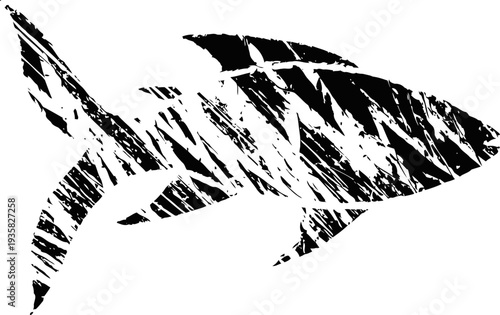Grunge shark silhouette with distressed texture, marine predator design and ocean wildlife graphic element