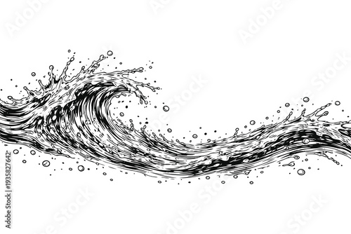 Abstract black and white depiction of a dynamic wave formation in motion