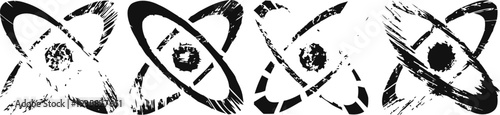 abstract grunge black atomic symbols in a row with distressed texture and vintage
