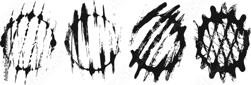 Grunge circular brush strokes set with irregular lines and textured edges for creative design elements