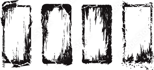 set of four grunge textured black rectangular frames with rough and distressed edges