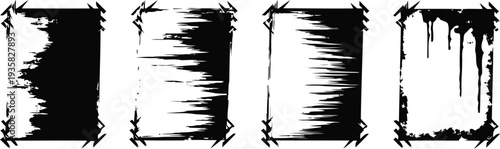 grunge distressed black and white borders with rough edges and splatters