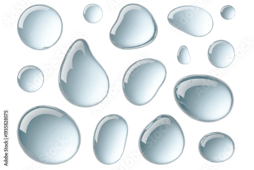 Clear droplets glisten against a pure white backdrop