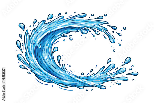 A dynamic depiction of a spiraling wave of water in vivid blue tones