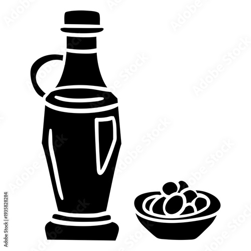 Olive bottle and olives