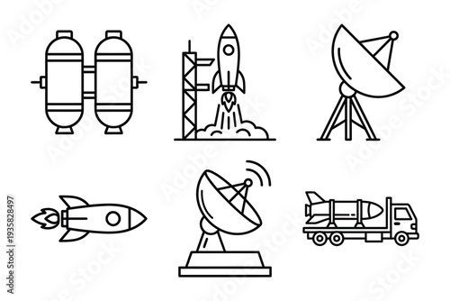 Space Exploration and Rocketry Icons in Outline Style
