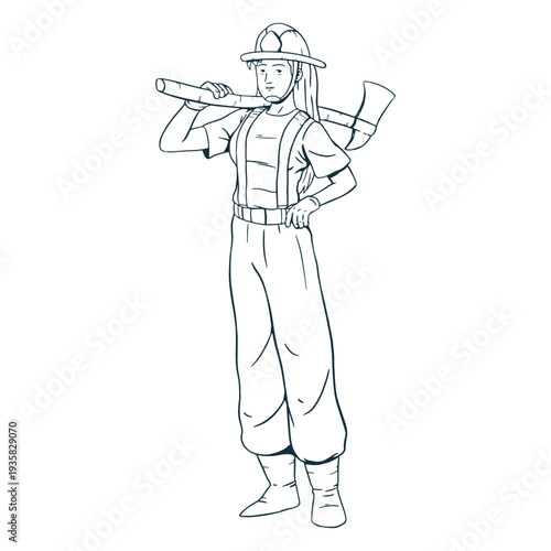 Female firefighter axe handdrawn