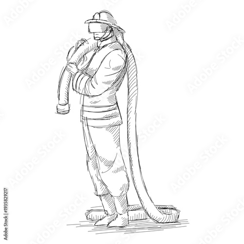 Handdrawn stand firefighter illustration