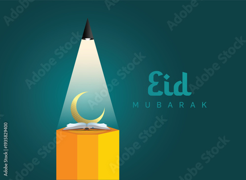Eid Mubarak Islamic education background template vector Illustration.