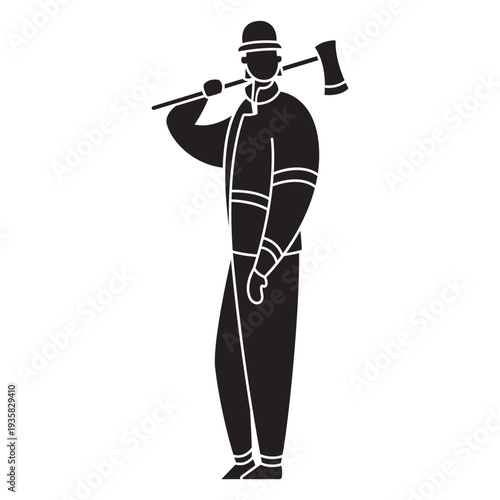 Male first responder fireman flat silhouette