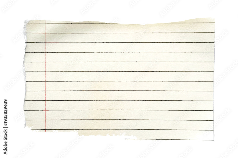 Obraz premium Torn Lined Notebook Paper Scrap Isolated on White Background.