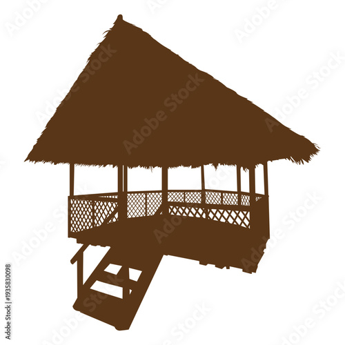 Silhouette beach hut bamboo
