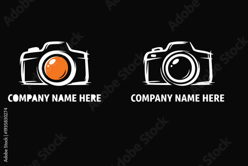 Minimalist camera logo design with placeholders for company branding