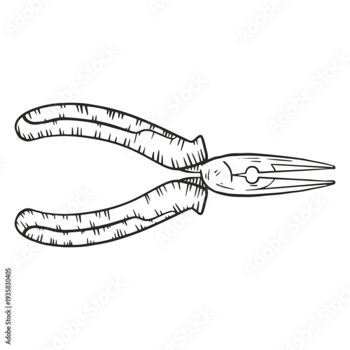 Needle nose pliers hand drawn