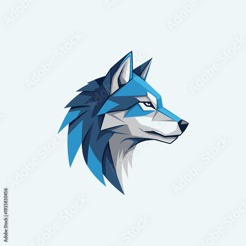 Abstract blue wolf head illustration in geometric polygonal style