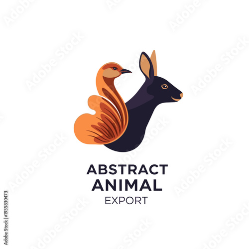 Abstract logo with stylized bird and kangaroo for animal export business