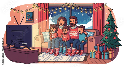 Family Christmas gathering, enjoying the festive season together, happy and cozy.