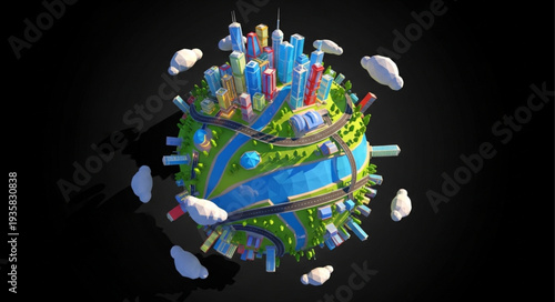 Whimsical miniature planet with vibrant colors and intricate details floating in space.