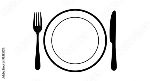 Elegant dining set arrangement featuring a plate, fork, and knife, ready for a meal.