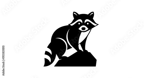 Stylized raccoon silhouette on rock