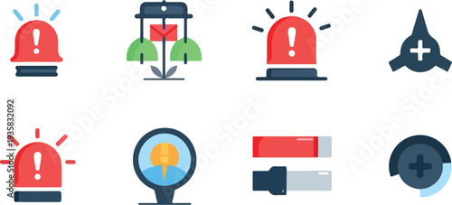 Set of 8 flat warning icons vector