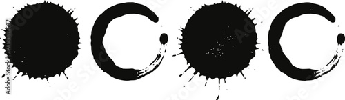 black ink splatters and circular brush strokes on white background abstract grunge textured design elements for creative projects