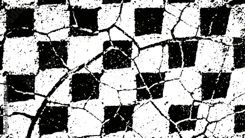 Black and white cracked checkerboard pattern with irregular lines and shapes