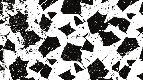 Black and white abstract pattern with irregular shapes and grunge texture background design