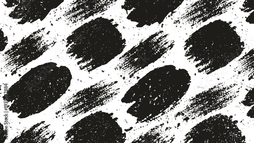 Black grunge brush strokes pattern on white background, distressed texture design for creative projects