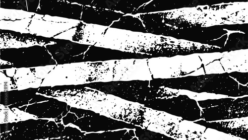 grunge cracked black and white abstract pattern with diagonal stripes and textured distressed background