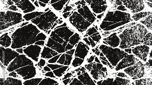Abstract black cracked texture with white background grunge distressed pattern, shattered surface design