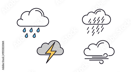 Rainstorm Line art vector set creative abstract concept