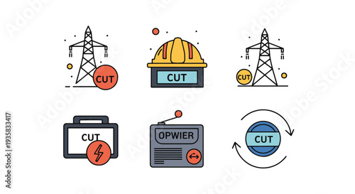 Power Cut Line art modern color style illustration