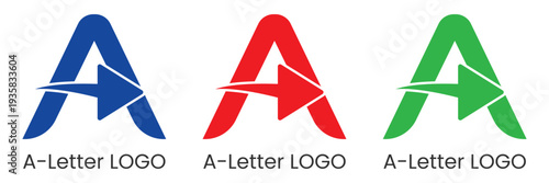 Abstract letter A logo collection, colorful modern branding symbols with arrow elements