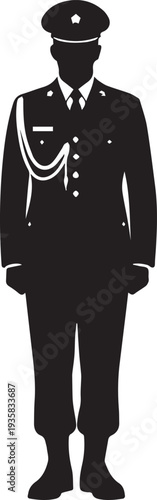 Military officer silhouette vector illustration in dress uniform for official ceremonies